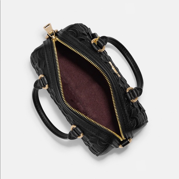 NWT COACH MINI ROWAN CROSSBODY IN SIGNATURE LEATHER GOLD/BLACK SHOULDER BAG - Picture 4 of 6